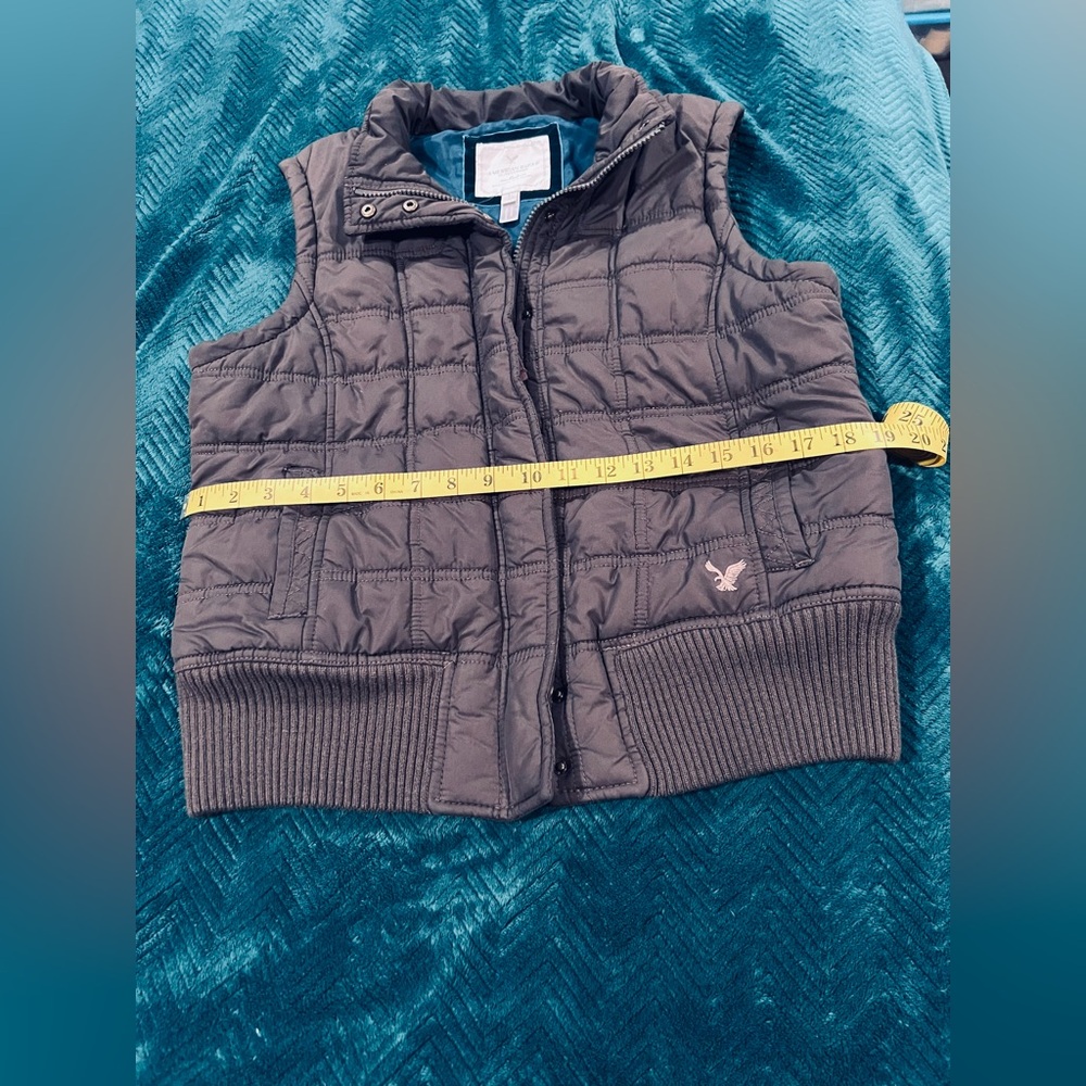 AEO Cottagecore Brown Quilted Puffer Vest Teal Satin Lining Large Cabincore Cozy - Picture 4 of 8